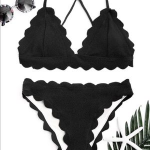 Scalloped Edge Black Bikini Top and Bottom